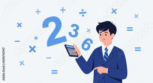 Calculating Numbers: A Professional Man in Suit Using a Modern Calculator