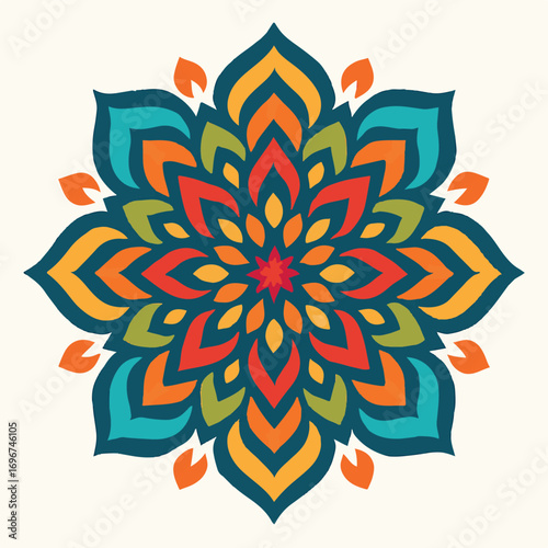 Colorful Mandala Vector Illustration with Geometric Floral Pattern