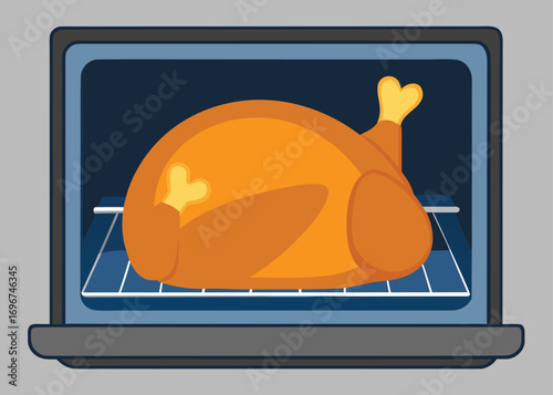 Perfectly roasted golden brown turkey cooking inside an oven ready for thanksgiving feast