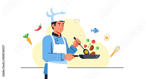 Chef Masterfully Preparing A Delicious Meal In A Professional And Attractive Kitchen