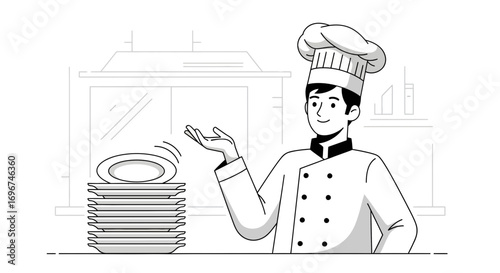 Chef Performing a Dish Juggling Act, Preparing and Serving the Dishes Skillfully