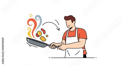Chef Mastering The Art Of Culinary Creation While Flipping Delicious Dishes Expertly