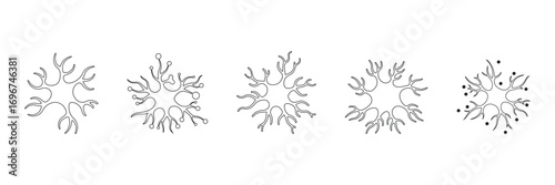Nerve system icon set vector illustration, neuron network, brain cells, medical science, biology, healthcare, digital line art design.