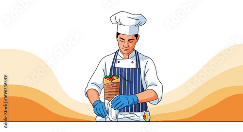 Chef Preparing A Delicious Shawarma: Culinary Craftsmanship In A Restaurant Setting