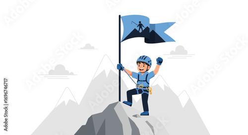 Cartoon Depicting Person Achieving Peak, Achieving Goal, and Representing Triumph
