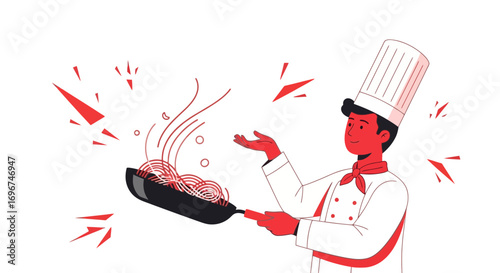 Chef Preparing Delicious Pasta Dish In A Stylish And Modern Kitchen Design