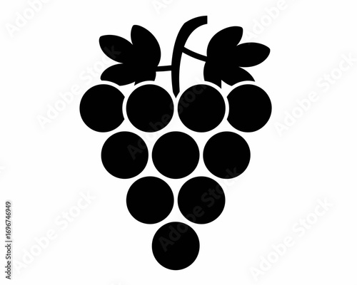 Black silhouette illustration of a bunch of grapes with leaves scalable vector graphic for food and beverage design