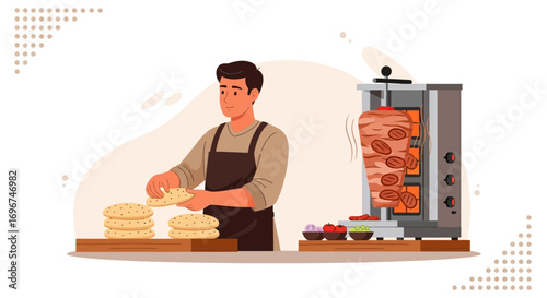 Chef Preparing Delicious Shawarma, A Culinary Scene Depicting Food Preparation