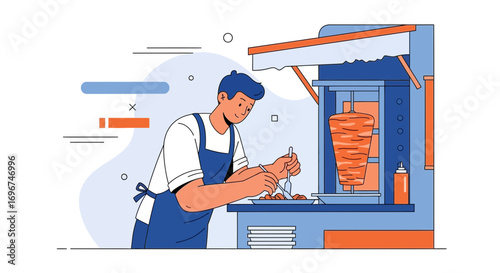 Chef Preparing Delicious Shawarma Meat Freshly Sliced for Customer Satisfaction