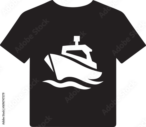 Boat or Ship Icon on T-shirt Vector Illustration