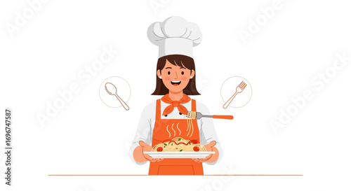 Chef Presenting Delicious Pasta Dish, Ready To Serve And Cooking Fresh Food