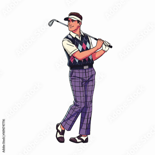 Vector Illustration of Golf Player in Vintage Style with Classic Sports Attire