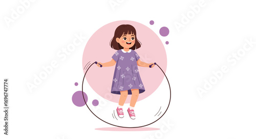 Charming Little Girl Joyfully Skipping Rope With Playful, Cheerful and Happy Moments
