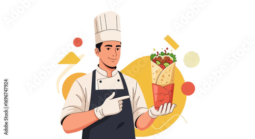 Chef Presenting Savory Wrap, Delightful Culinary Creation Ready For Consumption