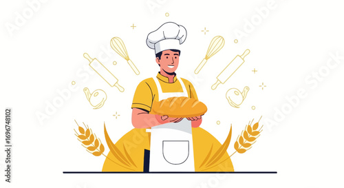 Cheerful Baker Presenting Freshly Baked Bread, Ready For Enjoyment In Bakery Business
