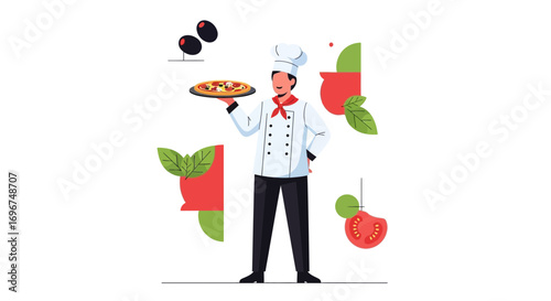 Chef's Pizza Presentation: Crafting Culinary Masterpiece with Fresh Ingredients.