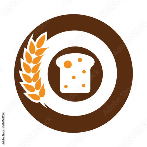 Brown circle with wheat stalk and sliced bread inside grain
