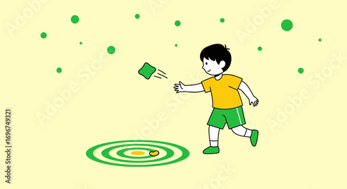 Child Playing Beanbag Toss Game Outdoors Depicted In Flat Style Illustration