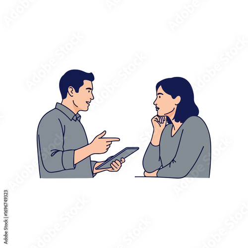 Business Discussion Vector Illustration With Tablet
