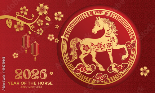 2026 Vietnamese new year, year of the horse. Set of Vietnamese new year posters, greeting cards design with Vietnamese zodiac horse. (Translation : happy new year 2026)