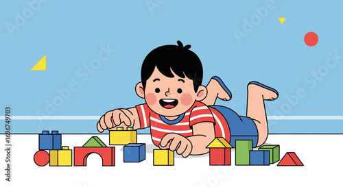 Child's Colorful Playtime: Building Blocks Fun And Blissful Constructing Moments
