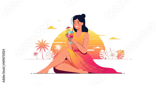 Coastal Relaxation: A Serene Moment of Leisure with A Tropical Drink