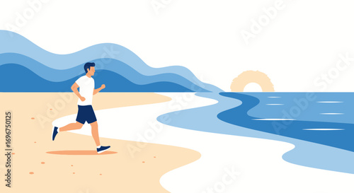 Coastal Runner: A Vibrant Depiction Of Health And Leisure On A Serene Beach