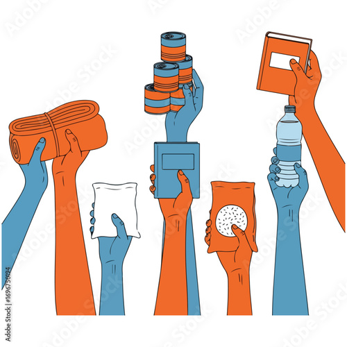 Donation Concept, Raised Hands Holding Goods