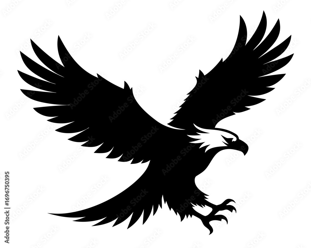 Obraz premium Flying Bald Eagle simple silhouette vector, Eagle icon vector