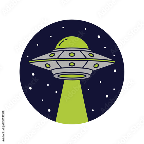 Flying Saucer Invasion Illustration in the Night
