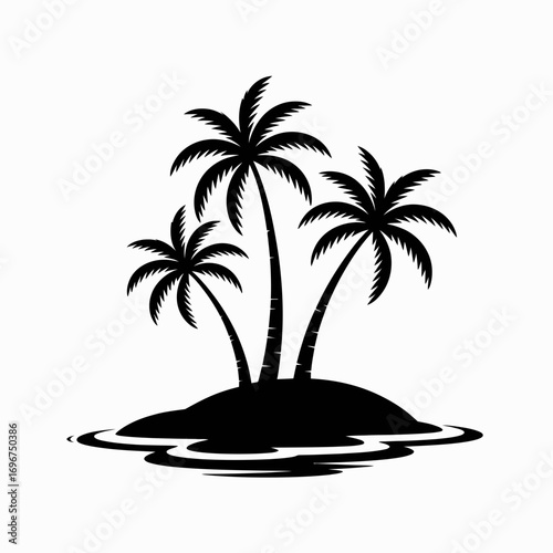 Tropical island palm trees silhouette vector illustration scalable eps icon for travel and vacation designs