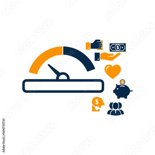 Investment Performance Gauge With Financial Icons
