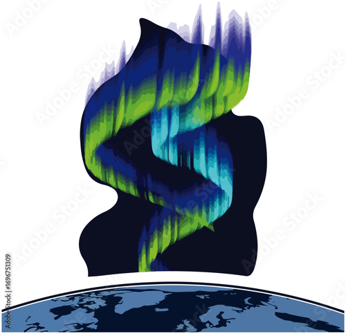 Northern Lights Over World Vector Illustration