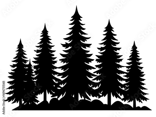 pine tree forest  simple   silhouette vector,Winter pine tree forest icon
