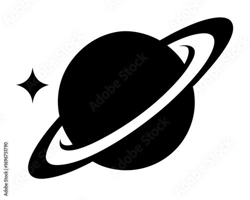 Saturn with sparkle  simple   silhouette vector,planet icon