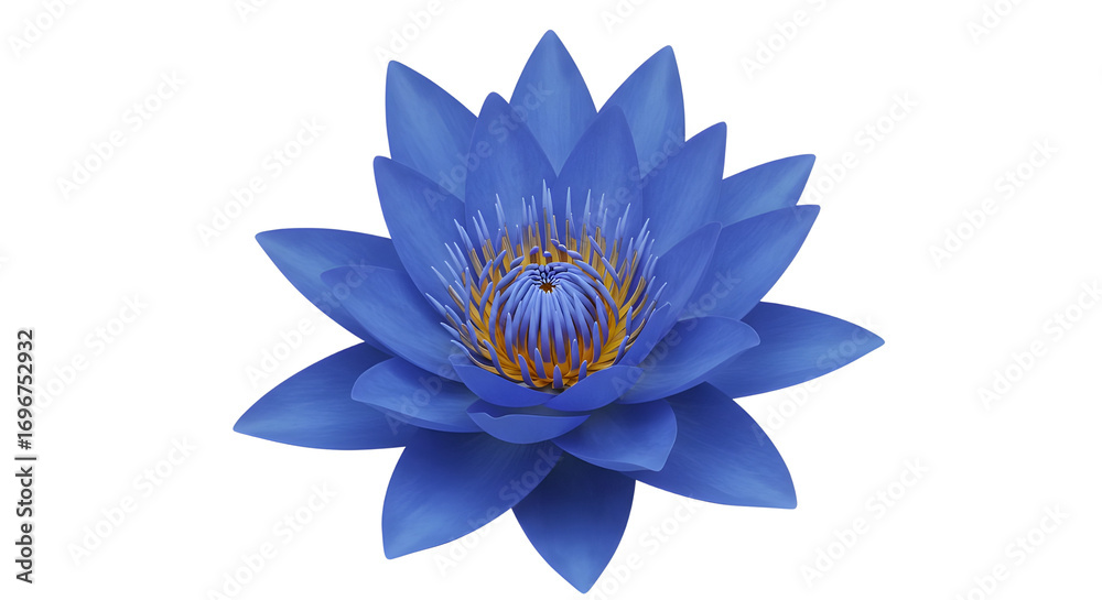 Fototapeta premium Blue lotus flower with golden center isolated PNG with Transparent Background
