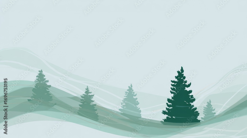 Fototapeta premium Stylized evergreen forest with wave patterns. AI generated