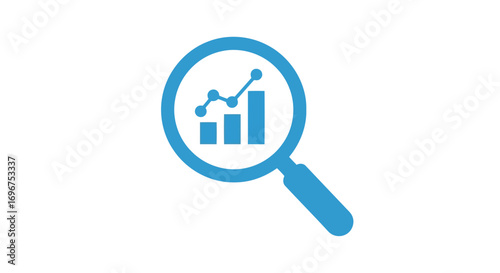 Vector illustration of blue magnifying glass with graph inside