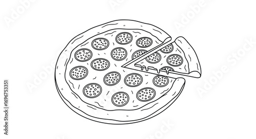 Vector illustration of hand drawn pizza with pepperoni