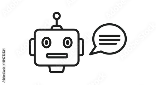 Vector illustration of chatbot with speech bubble, line art illustration