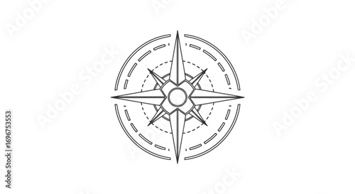 Vector illustration of compass rose, line art illustration for navigation