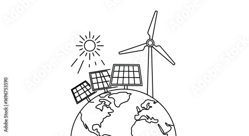 Vector illustration of renewable energy line art icon for ecology concept