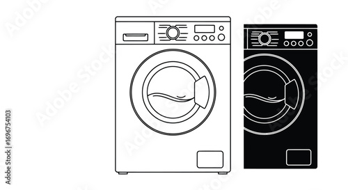 Vector illustration of washing machine outline icon, front load washer
