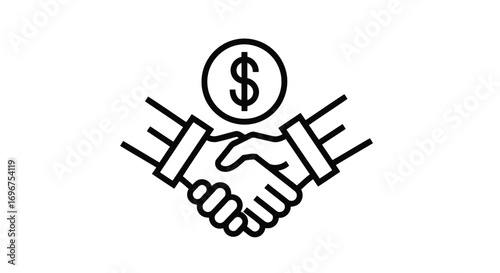 Vector illustration of business deal outline icon, handshake with dollar coin