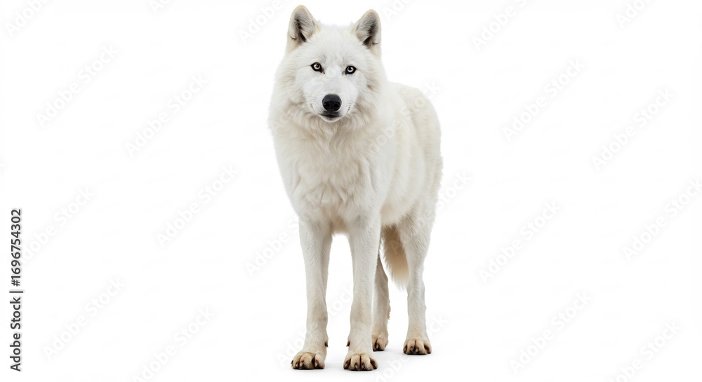 Naklejka premium Lupo artico sguardo intenso luce naturale sfondo bianco. AI Generated