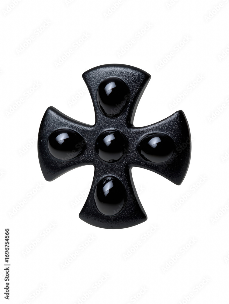 Obraz premium Intricately designed jerusalem cross captured in depth of field against a dark background highlighting its rich symbolism and detail isolate on transparent background PNG