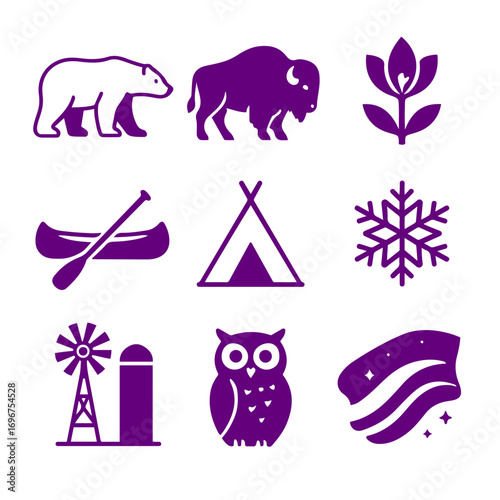 vector isolated purple color Manitoba traditional cultural symbols