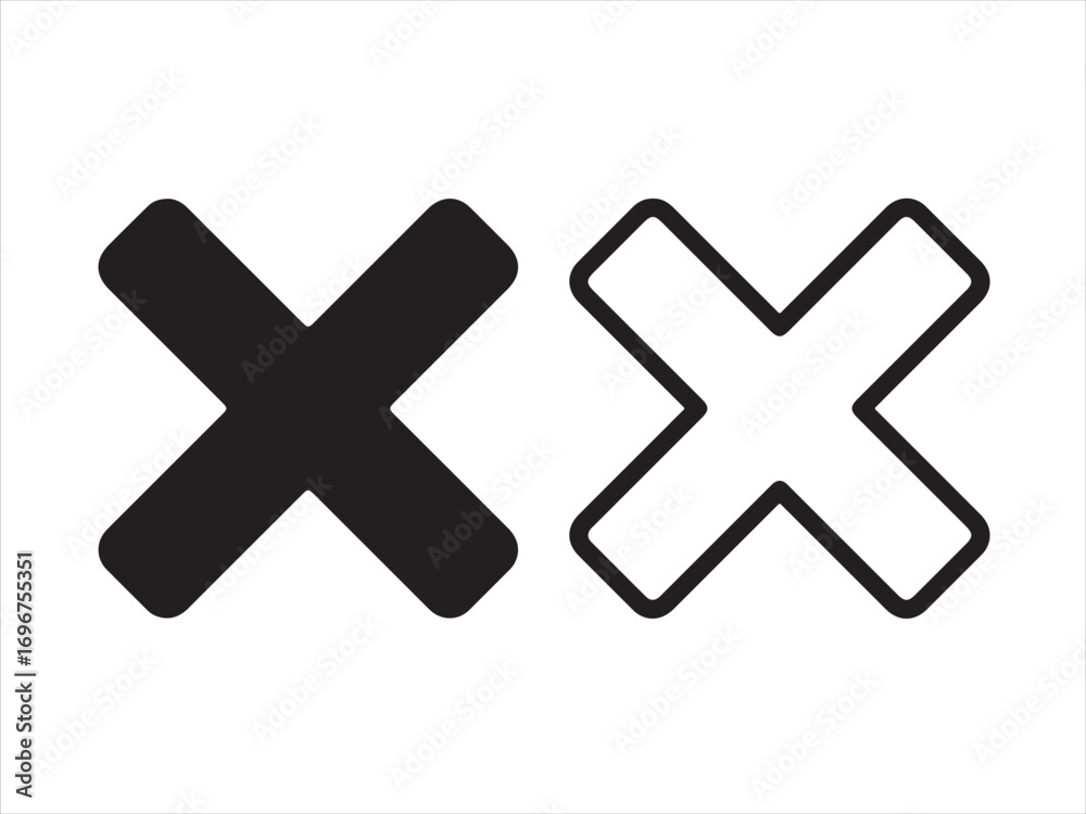 Obraz premium Cross mark icon in black and white isolated on white background