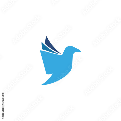 Minimalist Blue Bird Logo Design with Abstract Wings, Modern Vector Symbol for Communication, Peace, Eco-Friendly Brands, Corporate Identity, Social Media and Business Branding