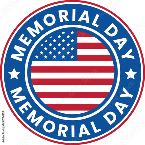 Memorial Day circular badge with American flag and stars united states